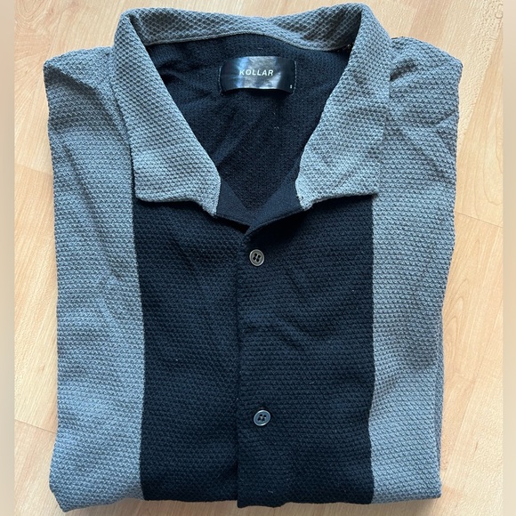 men’s knitted, colour block, bowling short sleeve button down collared shirt - Picture 4 of 4